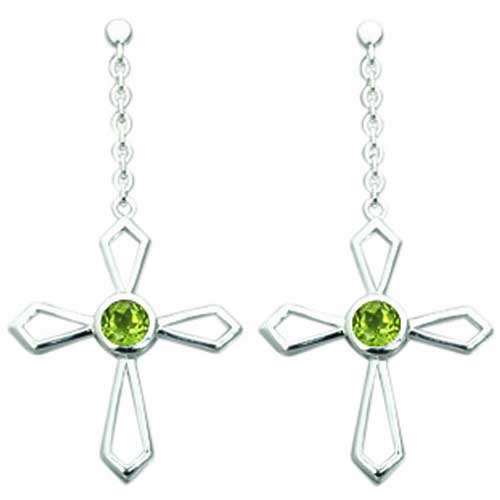 1.25 Ct.T.W. Genuine Round Peridot in Pure Sterling Silver Cross Earrings