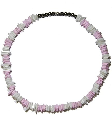 PUKA SHELL NECKLACE CHOKER FROM REAL SHELL 18" INCH (WHITE / PINK)
