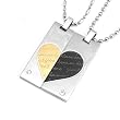 Stainless Steel Couples Black and Gold Tone Heart Cubic Zirconia Pendant Necklace Set 18"/20-24"