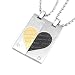 Stainless Steel Couples Black and Gold Tone Heart Cubic Zirconia Pendant Necklace Set 16"/20-24"