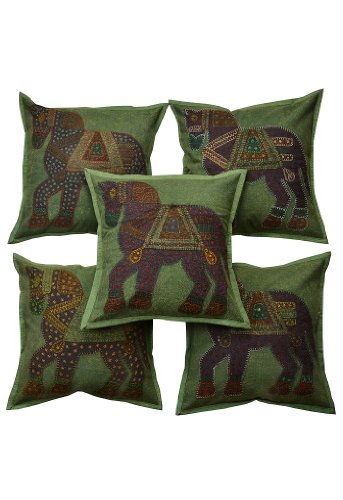 Imagen principal de Patch Caballo y trabajo hecho a mano indio del bordado Jogi Cushion cover set Tamaño 16 x 16 pulgadas Juego de 5 piezas