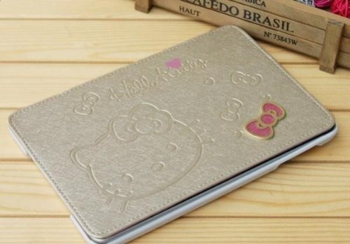 【iPad mini 対応　ケース】人気のiPad miniケース スタンド機能付きケース 【iPad mini高級ケース】 高級感あふれる、Hello Kitty　キティちゃん　のipad mini通用　ケース[ゴールド]