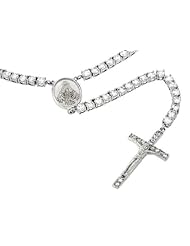 Sterling Silver Iced Out Rosary CZ Rosary Necklace Chain with Cross Swarovski Cz