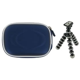 rooCASE 2n1 EVA Hard Shell (Dark Blue) Memory Foam Carrying Case and Premium Tripod Panasonic MH-TA1 TA-1 Ultrathin HD Pocket Camcorder