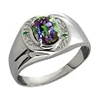 1.61 Ct Oval Green Mystic Topaz and Green Diamond Argentium Silver Ring