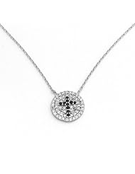 Sterling Silver 925 Black CZ Cross on White Disc Necklace
