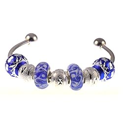 Holiday 'N Blue for Pandora Style Beads on Sterling Silver Plated Twist End Bangle (1)
