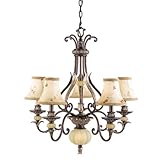 IMAGE OF Kichler Lighting 2316BKZ Chesley 5-Light with 1-Light Illuminated Center Chandelier, Berkshire Bronze with Hand Embroidered Floral Fabric Shades