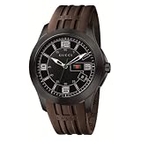 Gucci Men`s YA126203 G Timeless Black Dial Brown Rubber Strap Watch