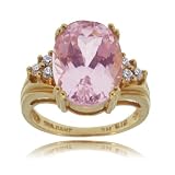 14K Yellow Gold CocKTail Ring W Pink Kunzite & Diamonds