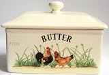 Farmyard Kitchen Cockerel & Hen Ceramic Butter Dish