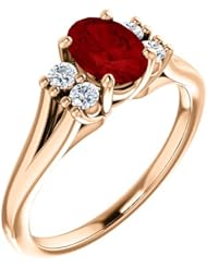 14K Rose Gold 7.00x5.00mm Oval Cut Chatham Created Ruby and Diamond Ring -- LIFETIME WARRANTY