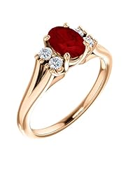 18K Rose Gold 7.00x5.00mm Oval Cut Ruby and Diamond Ring -- LIFETIME WARRANTY
