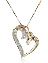 10k Yellow Gold Mom and Child Heart with Diamonds Pendant Necklace (1/10 cttw, I-J Color, I2-I3 Clarity), 18"