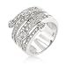 White Gold Rhodium Bonded Cocktail Ring with Round Cut Clear CZ and Heart Charm Accents in a Prong Setting in Silvertone
