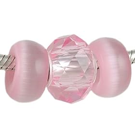 Pink Catseye and Faceted Glass Bead Trio fits European Charm Bracelet