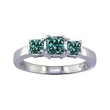 1/2 CT 3 Stone Blue Diamond Ring Sterling Silver (Available In Sizes 5 - 10)