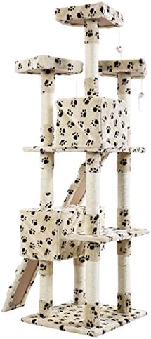 Beautifully Designed with Fun Activities for Your Cat to Scratch, Climb, Jump. 66" Cat Tree Tower Condo Furniture Beige with Paws Pet Kitty Scratching Post Play House
