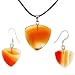 Carnelian Agate Trillion Drop Pendant and Earrings Set - Pendant (22mm), Earrings (16mm) - Adjustable Cord Necklace