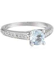 White Gold Diamond (0.25cttw, G-H Color, I1-I2 Clarity) and Aquamarine Fashion Ring, Size 6