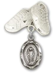 Sterling Silver Baby Badge with Miraculous Charm and Baby Boots Pin