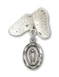 Sterling Silver Baby Badge with Miraculous Charm and Baby Boots Pin