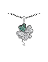 Celtic Love by Kelly Lucky Clover Pendant With Simulated Emerald in .925 Sterling Silver