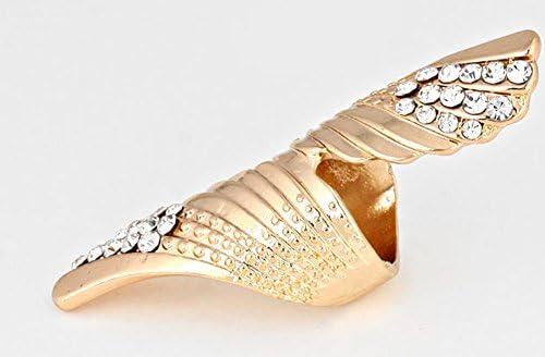 Goldtone Angels Wings Rhinestone Full Finger Ring, Size 6
