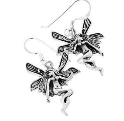 Detailed Sterling Silver Fairy or Faery Princess Pixie Hook Earrings