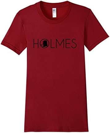 Women's Holmes T-Shirt with Sherlock in Deerstalker Hat Silhouette Small Cranberry