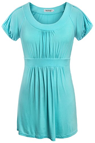 Ninedaily Women Short Sleeve Draped T-shirt Scoop Neck Flattering Tunic Tops