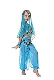 Seawhisper Kid's Belly Dance Girl Halter Top, Harem Pants, Halloween Costume Set - A style azure,S