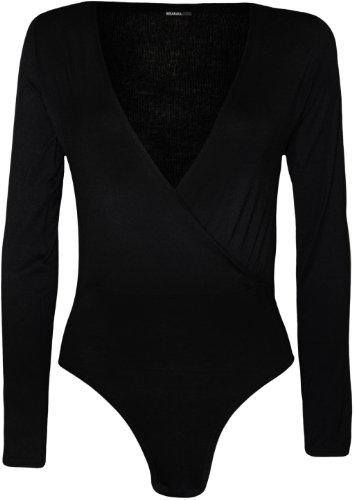 WearAll Plus Size Women's Wrap V Neck Long Sleeve Bodysuit Top