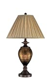 IMAGE OF Table Lamp with Pleated Tan Fabric Shade in Brushed Gold Antique Bronze Finish