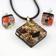 Handmade Murano Glass Jewelry Gift Set (a Pendant and Earrings)- Rachael Amber/Gold Style 1