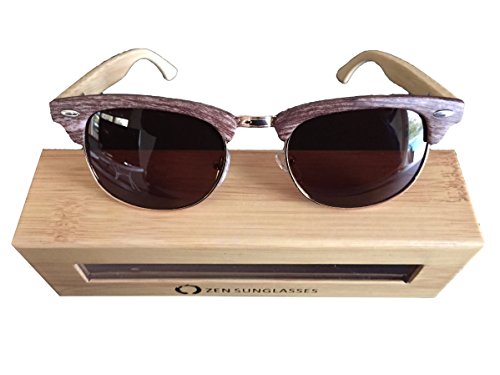 Bamboo Designer Brown Clubmasters Sunglasses with Wooden Case By Zen Sunglasses
