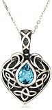 Sterling Silver Heart-Shaped Celtic Blue Topaz Pendant, 18.5"