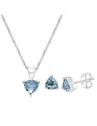 1.50 Carat Blue Topaz Triangle Shape .925 Sterling Silver Earring & Pendant Set