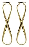 9ct Yellow Gold Ladies Long Figure Of Eight Hoop Earrings