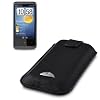 HTC 7 PRO GENUINE LEATHER TERRAPIN POCKET CASE - BLACK OUTER / BLUE MICROFIBRE LINING