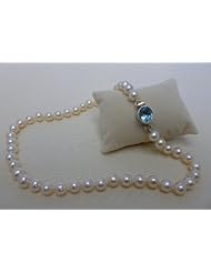 Freshwater Pearl Necklace with Aquamarine Clasp