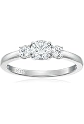 Platinum-Plated Sterling Silver and Three-Stone Swarovski Zirconia Ring