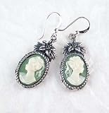 Flower Topped Green Cameo Earrings