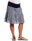 Maternal America Women's Maternity Tiered Cotton Skirt, Navy Hatchcross, Medium