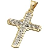 14Kt Yellow Gold Bless Diamond Cross Pendant