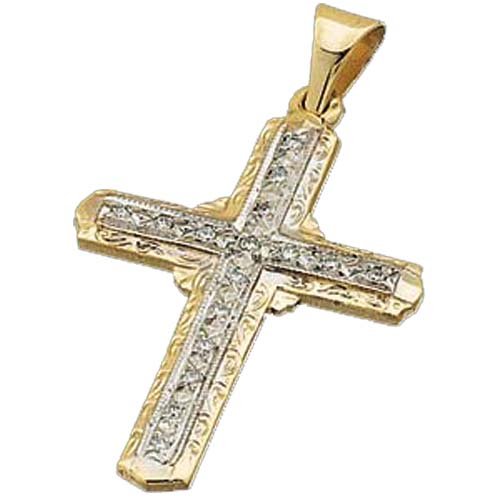 14Kt Yellow Gold Bless Diamond Cross Pendant
