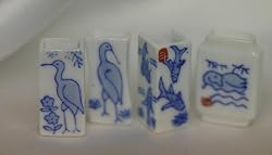 Dollhouse Miniature Set of 4 Miniature Vases with Fish and Birds