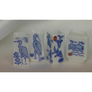 Dollhouse Miniature Set of 4 Miniature Vases with Fish and Birds