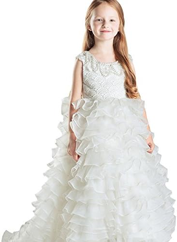 HSDJ Flower Girls Dresses Gowns Weddings Trailing White First Communion Dress 150 US White