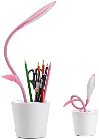 USB Touch LED Desk Lamp with 3-Level Dimmer Table Light and Decor Plant Pencil Holder for Kids Bedroom, Study, Office, Nursery and School (Pink)